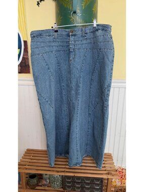 Ashley Stewart Womens Denim Maxi Skirt Size 20W 97% Cotton Light Wash Casual Lon
